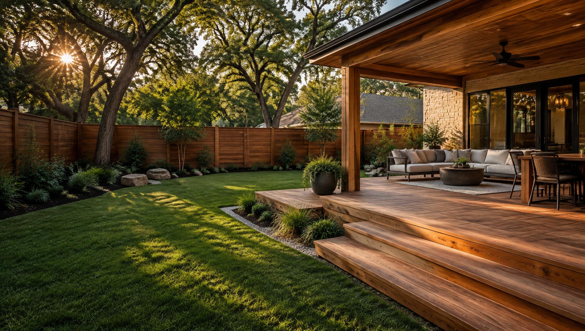 Freshly built cedar deck and fence at a North Texas home